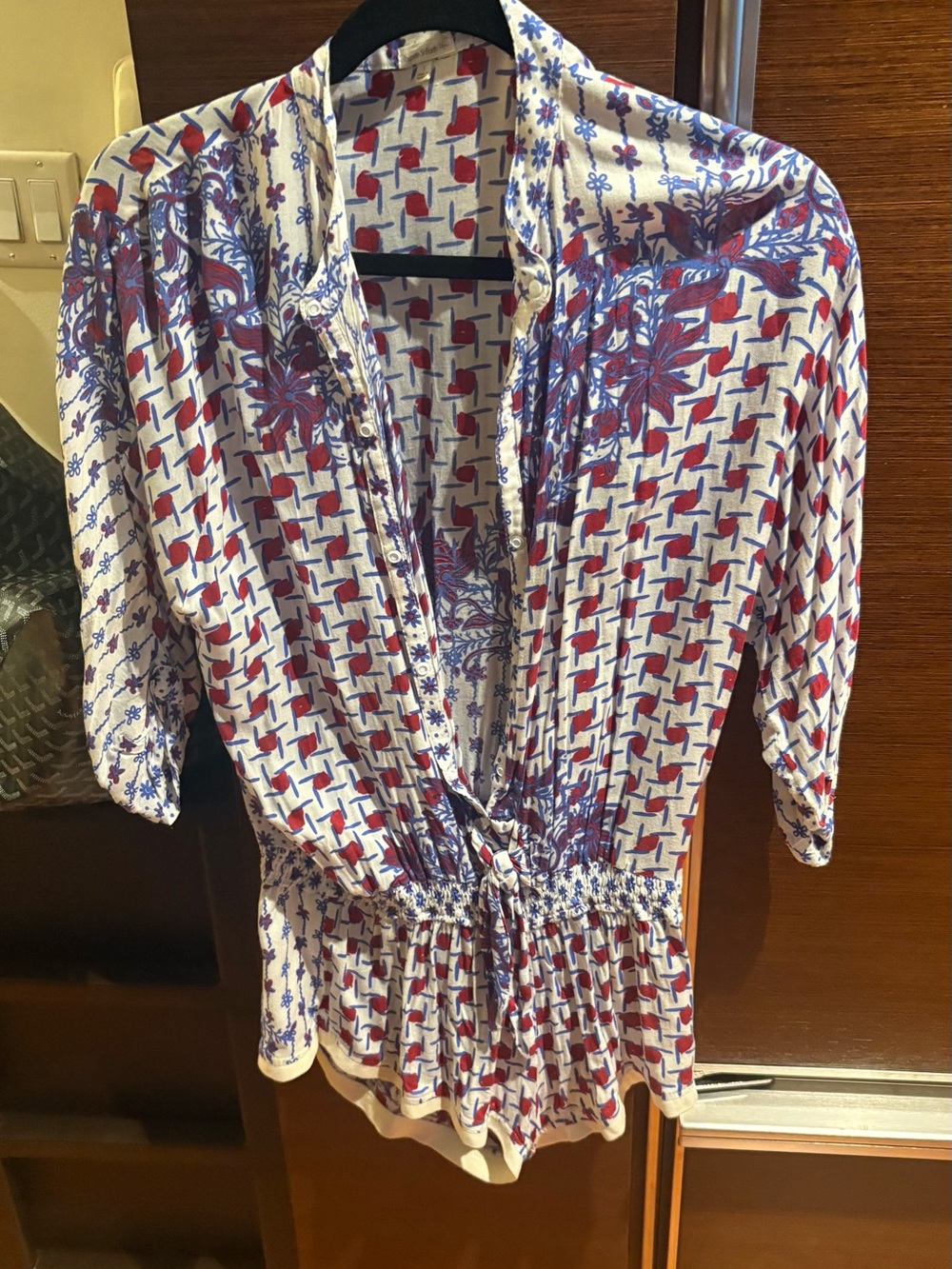 Poupette St. Barth White Blouse with Blue & Red Floral Print